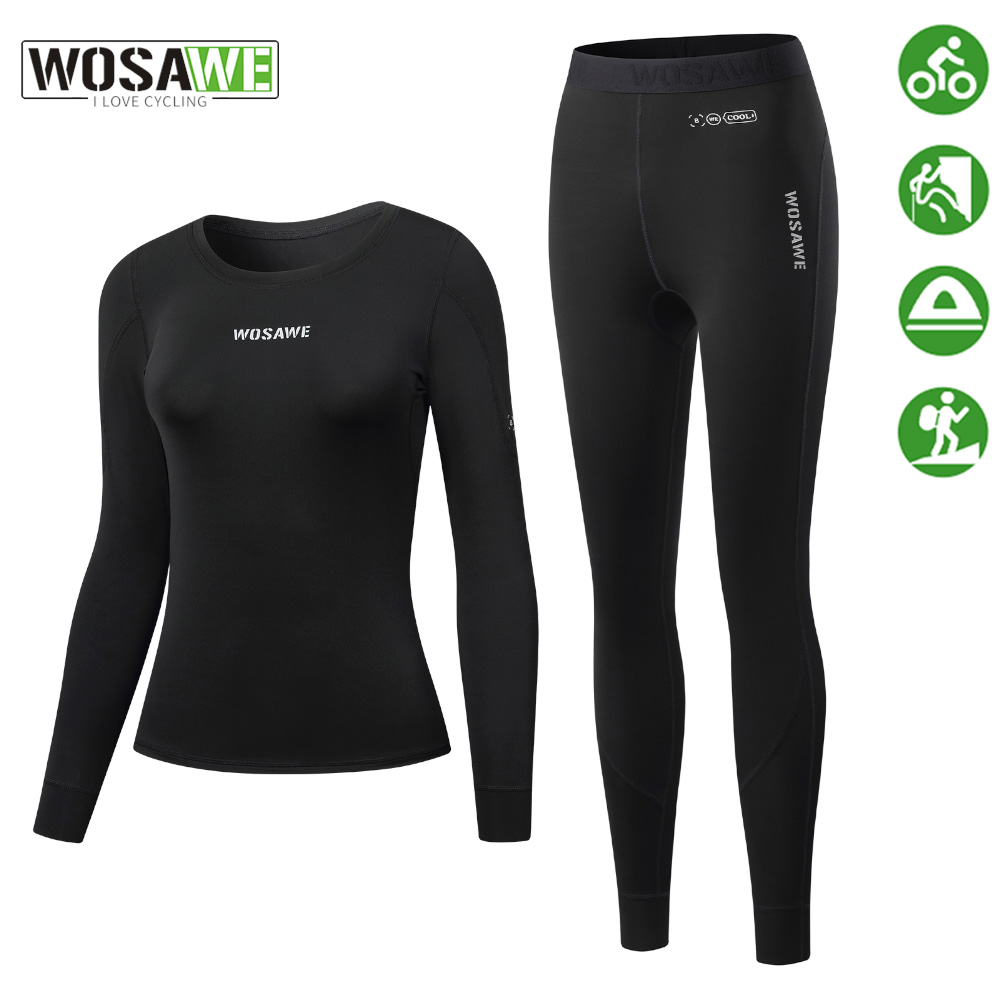 Compression Long Pant - WOSAWE Damen-Fahrradunterwäsche, schnelltrocknende Basisschicht, lange Unterhosen,
